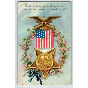 Decoration Memorial Day Postcard Veteran Badge US Flag Eagle Wreath Tuck Germany
